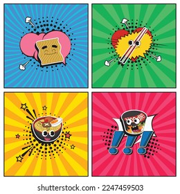 Hand drawn flat trendy cartoon elements collection Instant noodle