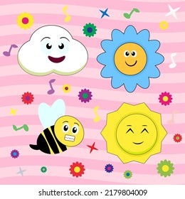 Hand drawn flat trendy sky cartoon flat color