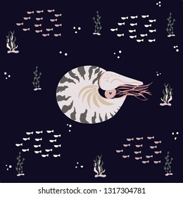 Hand drawn flat underwater world. Vector illustration for banners, greeting card, poster design
