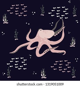 Hand drawn flat underwater world. Vector illustration for banners, greeting card, poster design