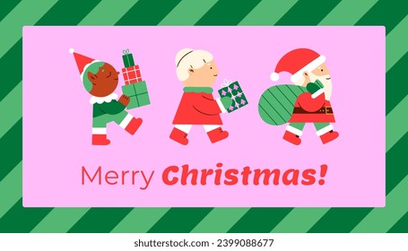 Hand drawn flat vector christmas horizontal banner