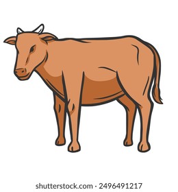 Hand drawn, flat, vector cow outline design