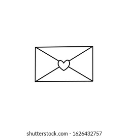 Hand drawn flat vector envelope sealed with heart icon isolated on a white background.Envelope doodle icon.Valentine's day concept.