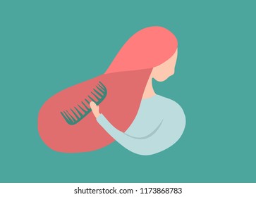 hand drawn flat  vector illustration of woman with long hair