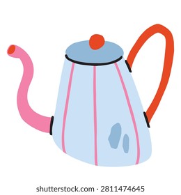 Hand drawn flat vector illustration of a ceramic teapot in a modern minimalist style. Part of a trendy matcha tea collection featuring bright colors and handmade organic shapes. Perfect for tea branding, cafe menus, packaging and Japanese-inspired beverage projects.
