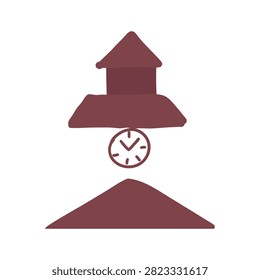 Hand drawn flat vector illustration of a clock tower building on a white background.