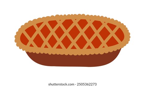 Hand drawn Flat Vector Isolated Homemade Apple Pie Dessert for Holidays and Special Occasions.