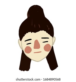 Hand drawn flat vector young woman head, Female with short hair and glasses cartoon portrait. Asian Woman face illustration. Element for t shirt print, card, posters social media avatar