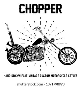 hand drawn flat vintage custom motorcycles styles