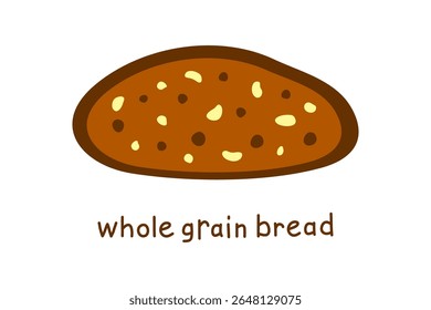 Hand drawn flat whole grain brown bread slice isolated on white background. Vegan high protein.