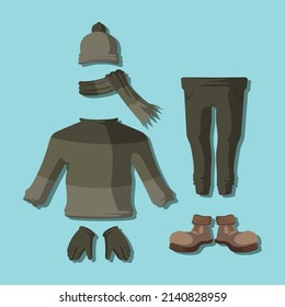 Hand drawn flat winter clothes and essentials collection