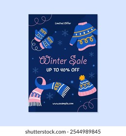Hand drawn flat winter sale vertical poster template