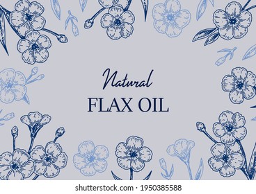 Hand drawn flax design. Vector illustration in sketch style for linen seeds and oil packaging