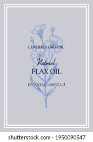 Hand drawn flax vertical design. Vector illustration in sketch style for linen seeds and oil packaging