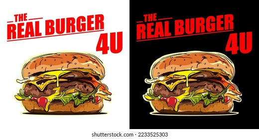 Hand Drawn Flaying Burger, Ilustration, Vector Burger