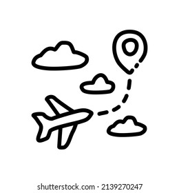icono de ruta de vuelo dibujada a mano