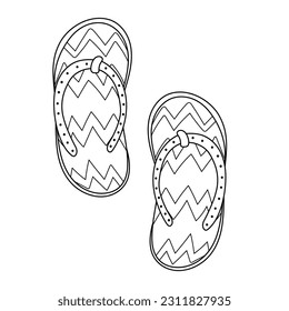 Hand drawn flip flop shoes in outline. Pair of doodle slippers coloring page. Hand drawn shoes logo. Vector illustration