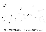 A Hand Drawn Flock of Flying Birds. Monochrome Bird Silhouettes. Design for an invitation, greeting, comicbook, illustration, card, postcard. Illustration isolated on a white background. Vector