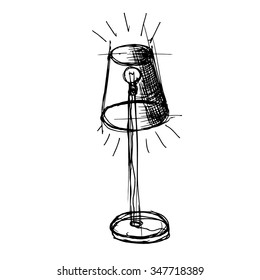 Hand drawn floor lamp on white background. Vector illustration.