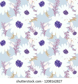 Hand drawn flora pattern. Illustration paradise flowers on white background