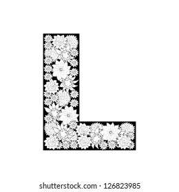 Hand drawn floral alphabet design. Letter L