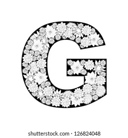Hand drawn floral alphabet design. Letter G