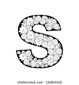 Hand drawn floral alphabet design. Letter S