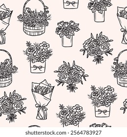 Hand drawn floral arrangement background. Whimsical illustration