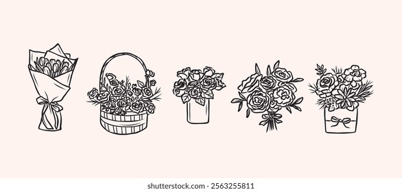 Hand drawn floral arrangement collection. Whimsical illustration