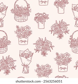 Hand drawn floral arrangements background. Whimsical illustration