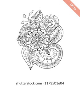 Hand drawn floral background  doodle  style. Design for cover,  bag, knapsack, notebook, datebook . Coloring book page.