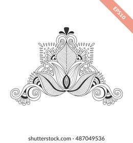 Hand drawn  floral background  in doodle or henna  style. Black line vector design for cover,  bag, knapsack, notebook, datebook . Coloring book page.
