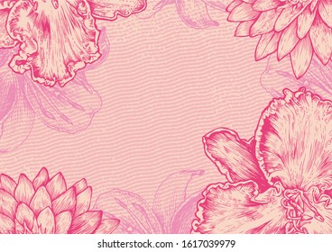 Hand Drawn Floral Background, engraved style. vector illustration