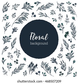 hand drawn floral background with round place for text