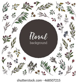 hand drawn floral background with round place for text