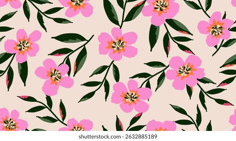 Hand drawn floral backgrounds. Seamless pattern with flowers for printing, fabric, textiles, clothing, wallpaper, cover, poster, banner and interior decor.