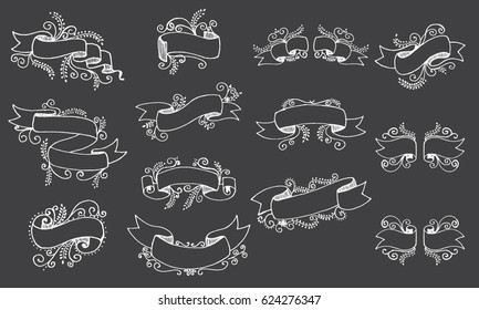 Hand drawn floral banner vector illustration. Banner with flowers. Black background.