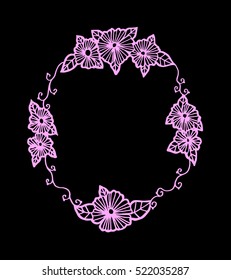 hand drawn floral border on black background