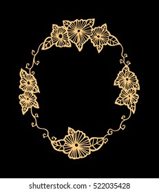 hand drawn floral border on black background