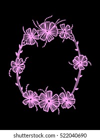 hand drawn floral border on black background