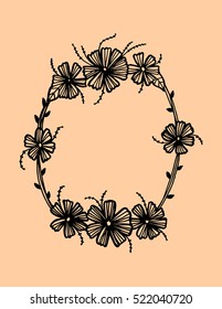 hand drawn floral border on black background