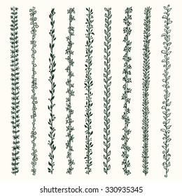 Hand drawn floral borders collection made in vector. Beautiful floral design elements.