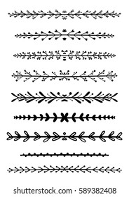 Hand drawn floral borders, dingbats, dividers for the page decoration. Isolated on the white background. Can be used for birthday card, wedding invitations, book page decoration.