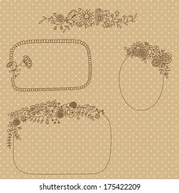Hand drawn floral borders and frames. Vector illustration
