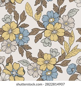 Hand drawn floral botanical, cute flower earthtone color seamless pattern Vector illustration design