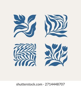 Hand Drawn Floral Botanical Elements Set, Minimalist Folk Art Leaves and Flowers Illustration, Scandinavian Style Nature Ornament Vector.