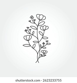 Hand drawn floral botanical line art. flower line art design vector.