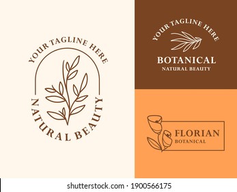 Hand Drawn Floral Botanical Logo Illustration Collection For Beauty, Natural, Organic Brand