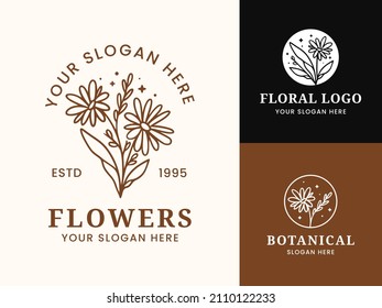 Hand Drawn Floral Botanical Logo Illustration Collection For Beauty, Natural, Organic Brand