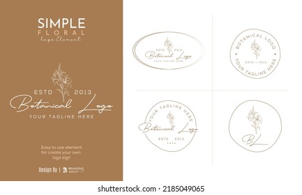 Hand drawn floral botanical logo bundle illustration collection for beauty, natural, organic Premium Vector
